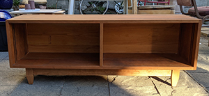 Finished cherry shoe bench